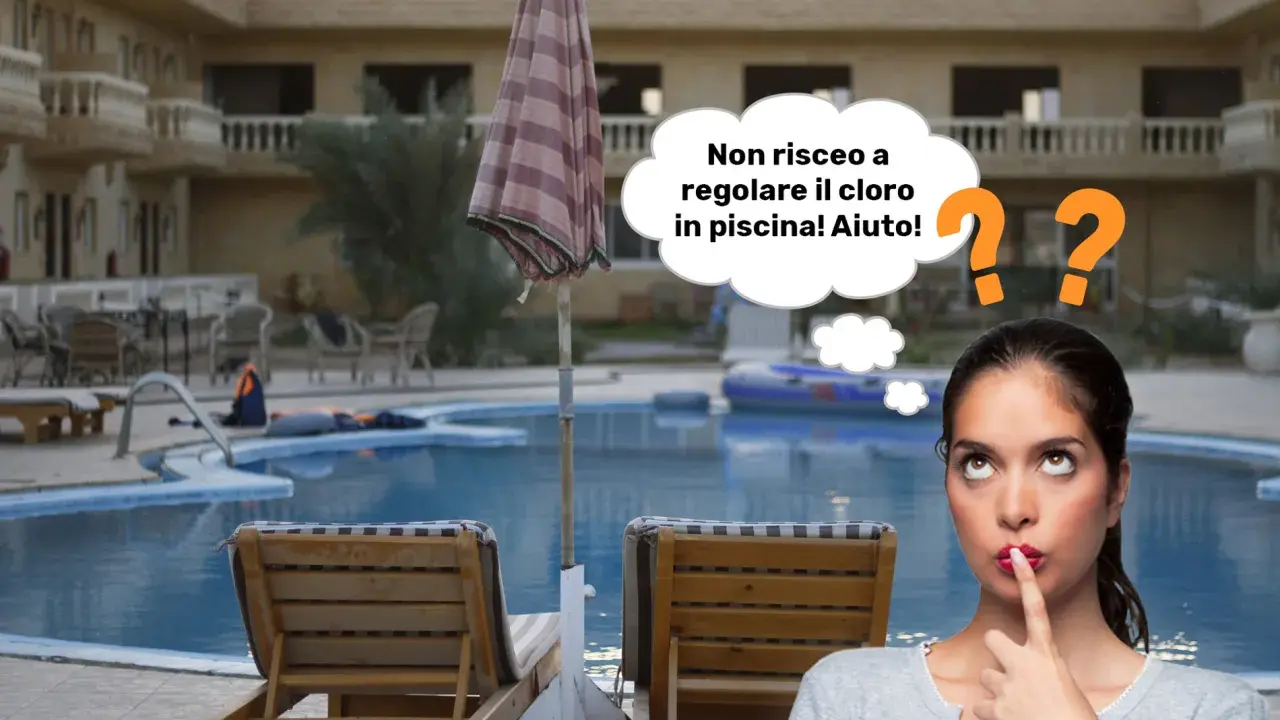 Ragazza pensierosa vicino a una piscina, preoccupata per i valori cloro piscina.