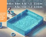 Calcolo cloro totale piscina valori: un uomo pesa cloro granulare per la piscina, con indicazioni su volume, lunghezza, larghezza e dose di mantenimento.