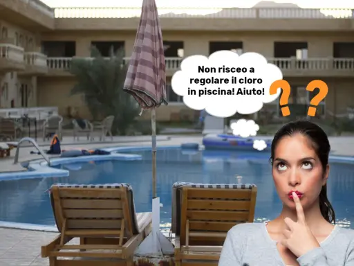 Ragazza pensierosa vicino a una piscina, preoccupata per i valori cloro piscina.