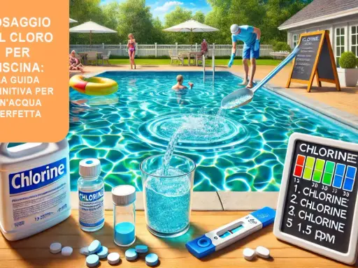 Guida per dosare il cloro in piscina e come abbassare il cloro in piscina. Test, prodotti e acqua cristallina per un'estate perfetta.