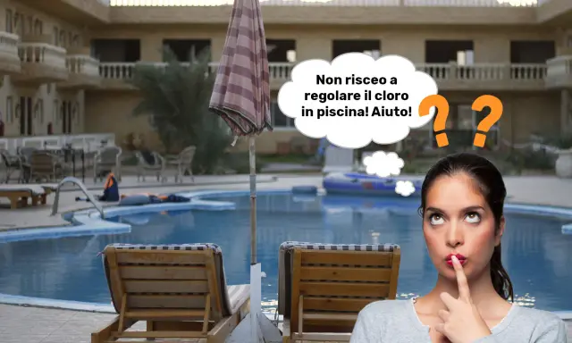 Ragazza pensierosa vicino a una piscina, preoccupata per i valori cloro piscina.