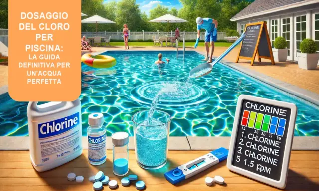 Guida per dosare il cloro in piscina e come abbassare il cloro in piscina. Test, prodotti e acqua cristallina per un'estate perfetta.