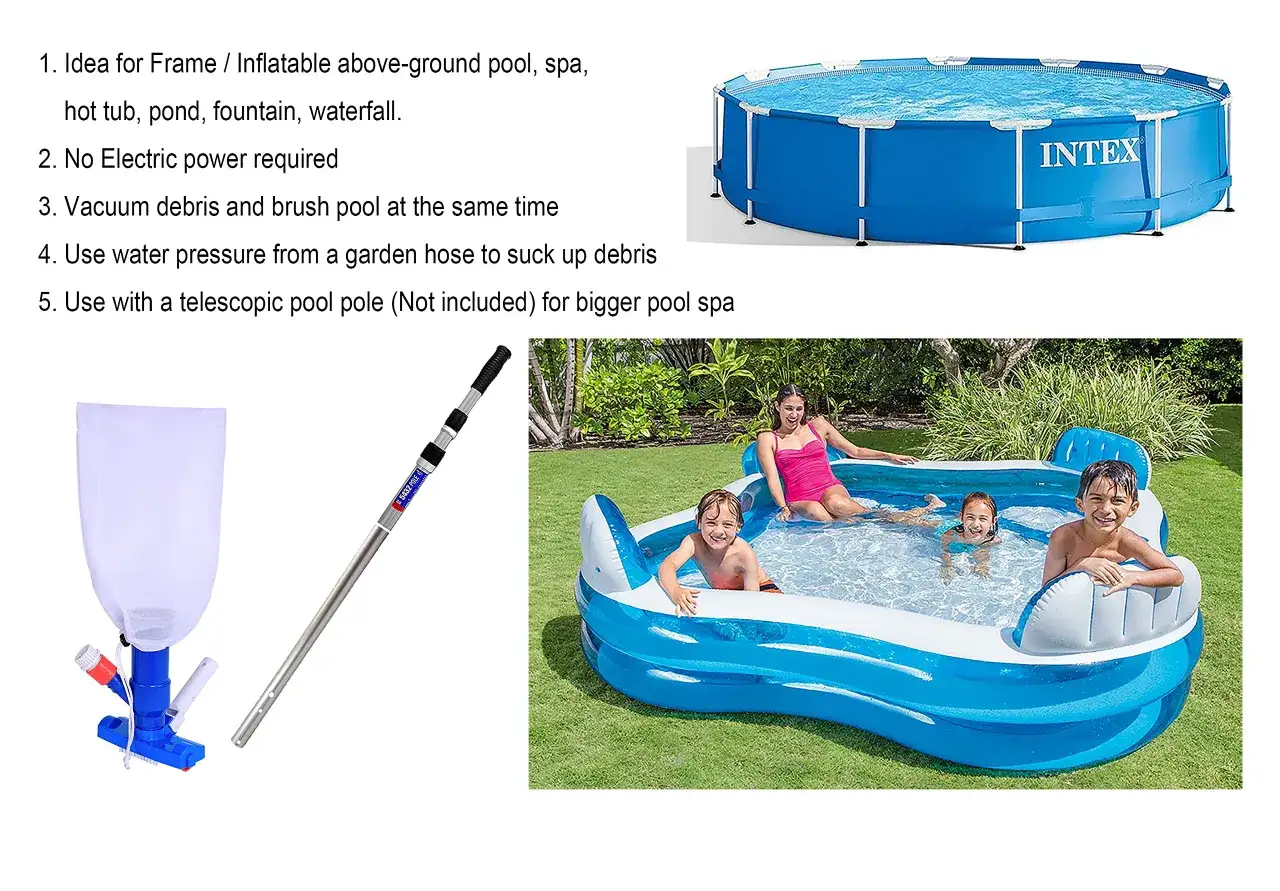 Accessori per pulire piscina gonfiabile: aspiratore senza corrente, con tubo da giardino, per un'acqua cristallina.